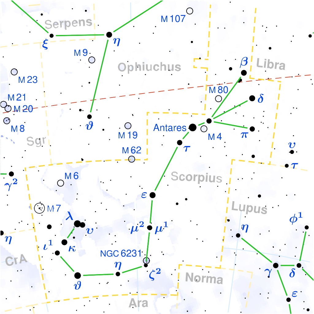 Localización de la constelación de Escorpio