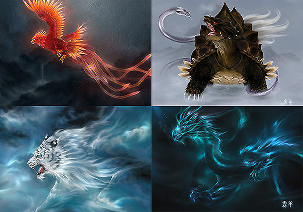 Suzaku, Byakko, Seiryu y Genbu – Las cuatro bestias sagradas